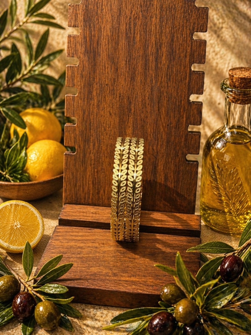 Gold Leaf Pattern Bangle Set - Picture 3 of 4